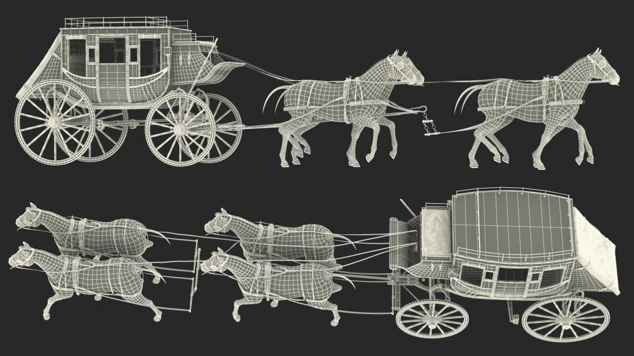 Four Horses with Stagecoach 3D