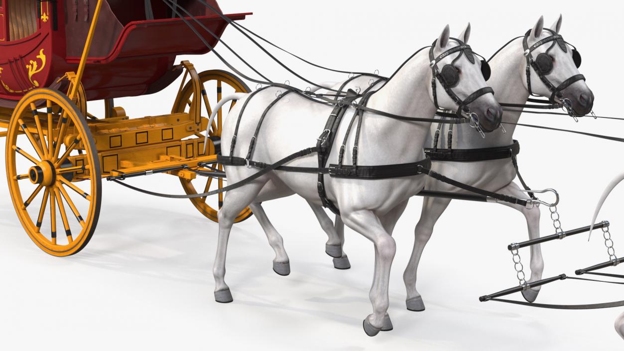 Four Horses with Stagecoach 3D