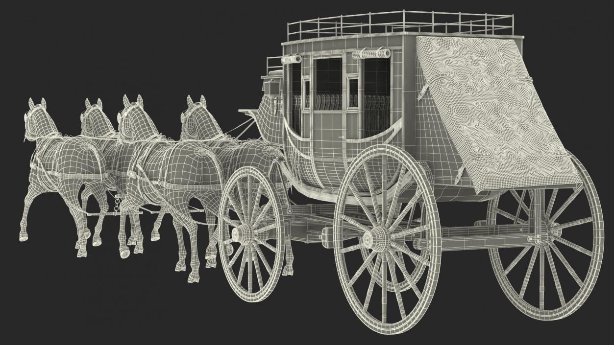 Four Horses with Stagecoach 3D