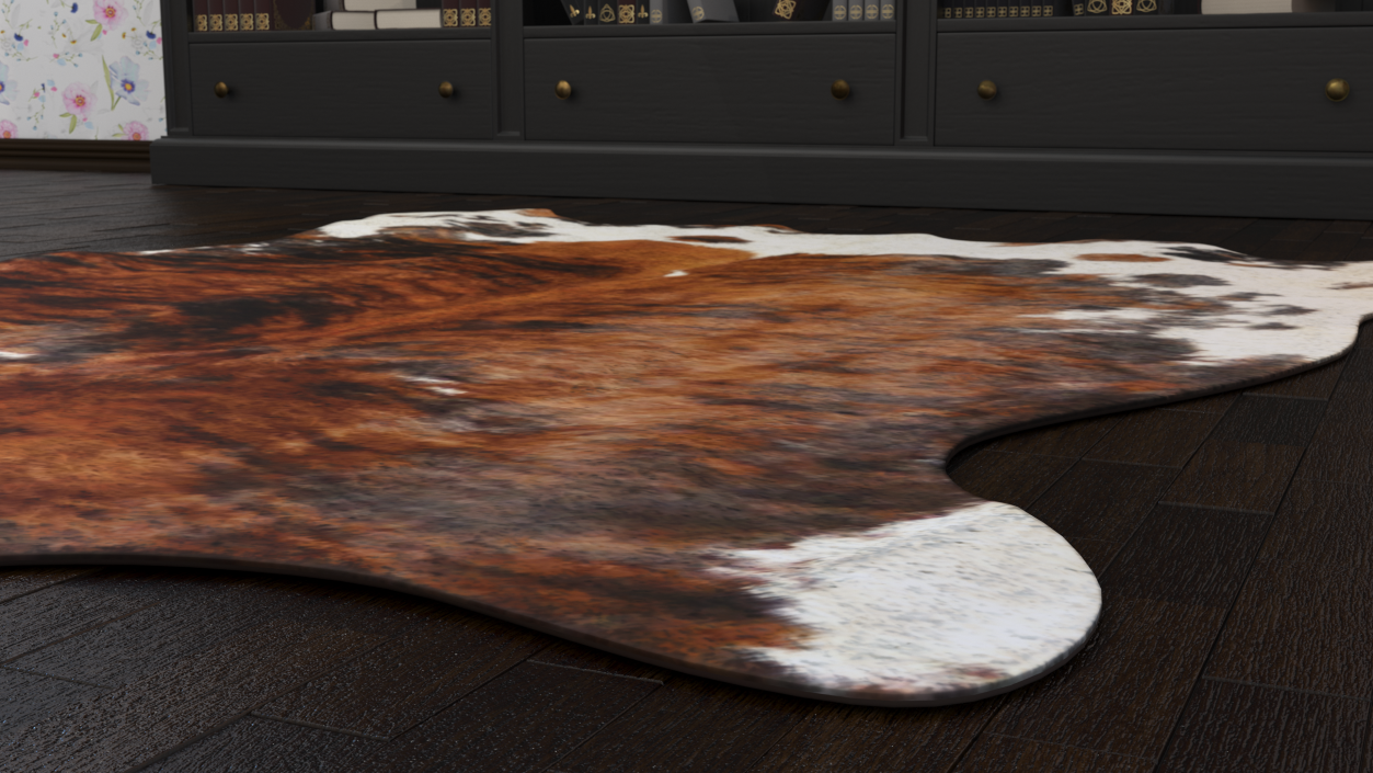 3D Cowhide Rug Light Brown and White model