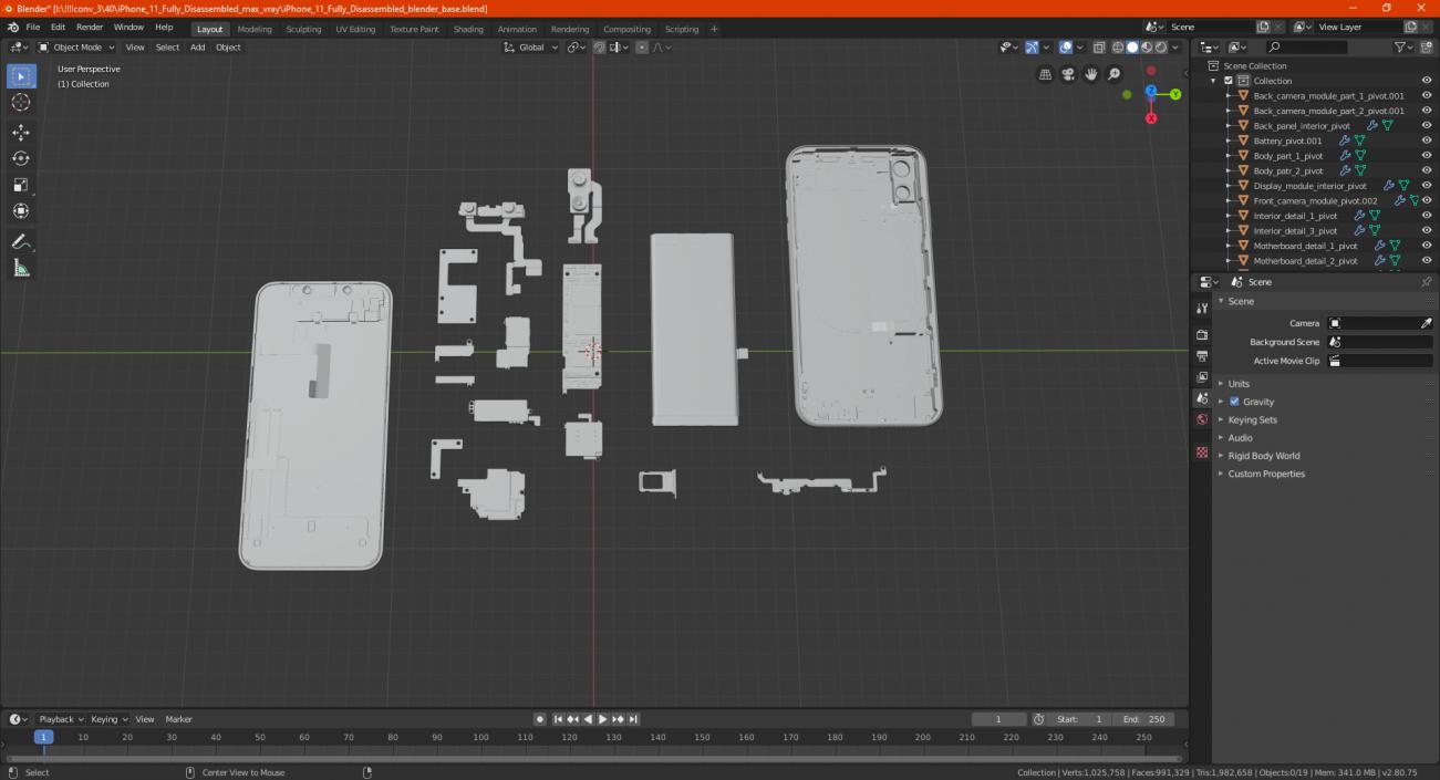 3D iPhone 11 Fully Disassembled model