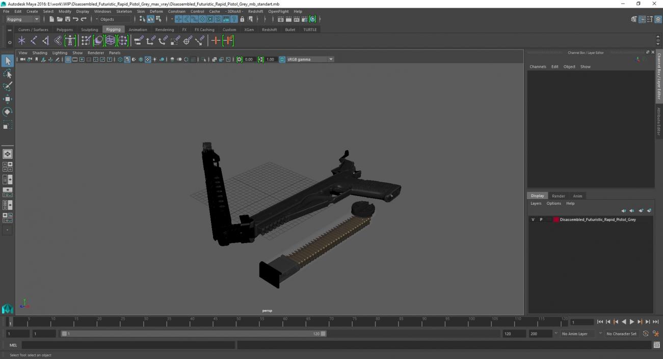 3D Disassembled Futuristic Rapid Pistol Grey 2 model