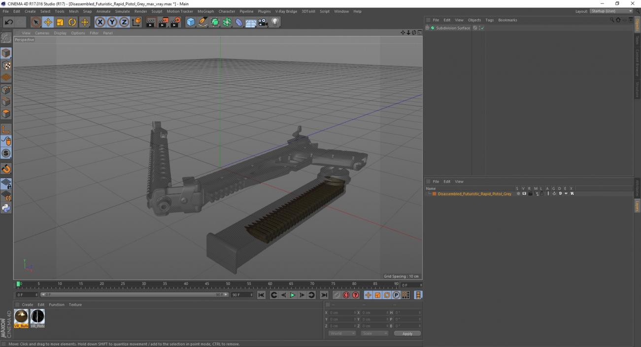 3D Disassembled Futuristic Rapid Pistol Grey 2 model