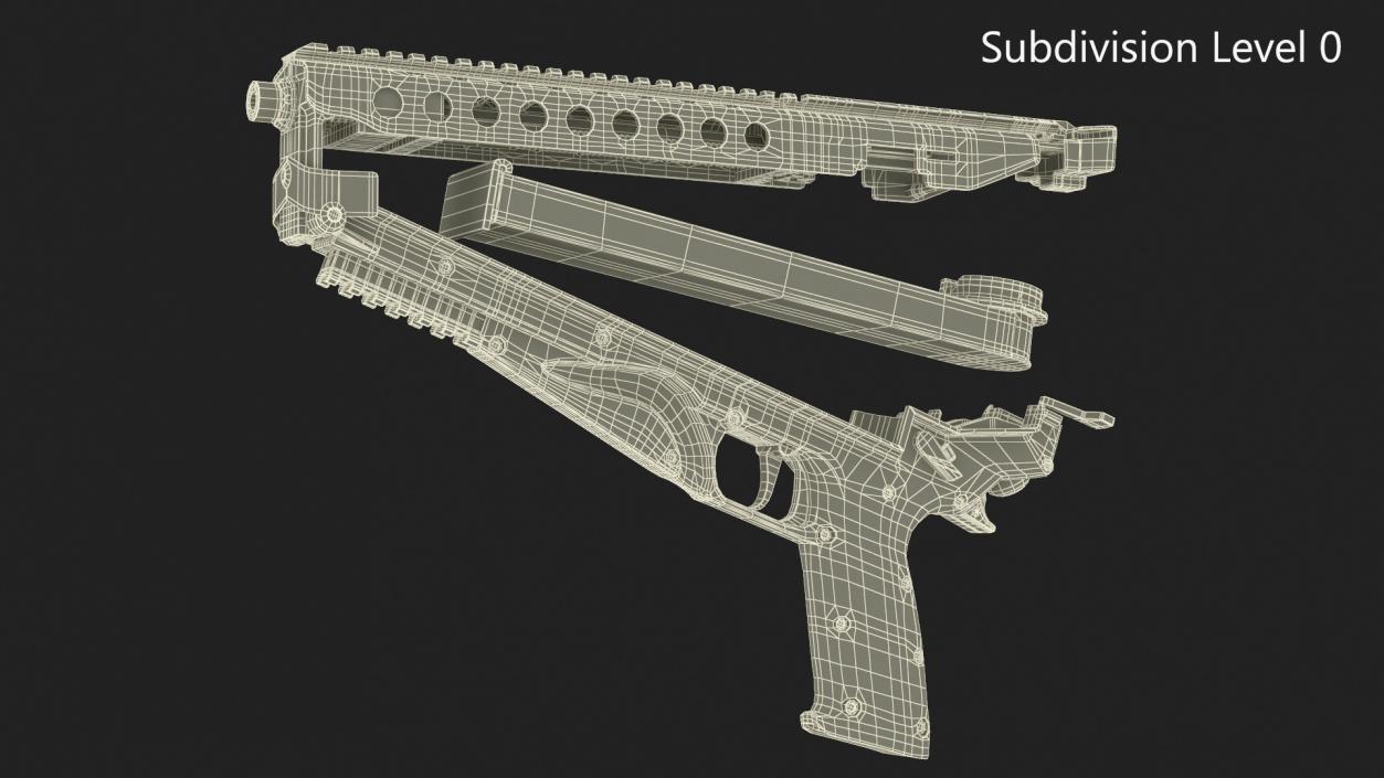 3D Disassembled Futuristic Rapid Pistol Grey 2 model