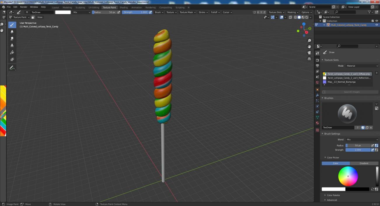 Multi Colored Lollipop Twist Candy 3D model