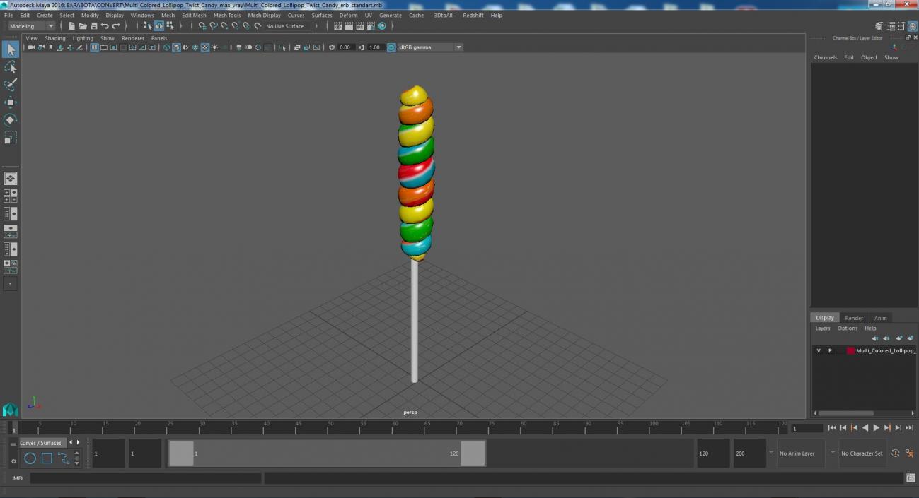 Multi Colored Lollipop Twist Candy 3D model