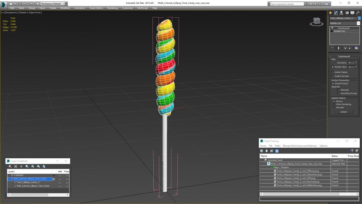 Multi Colored Lollipop Twist Candy 3D model