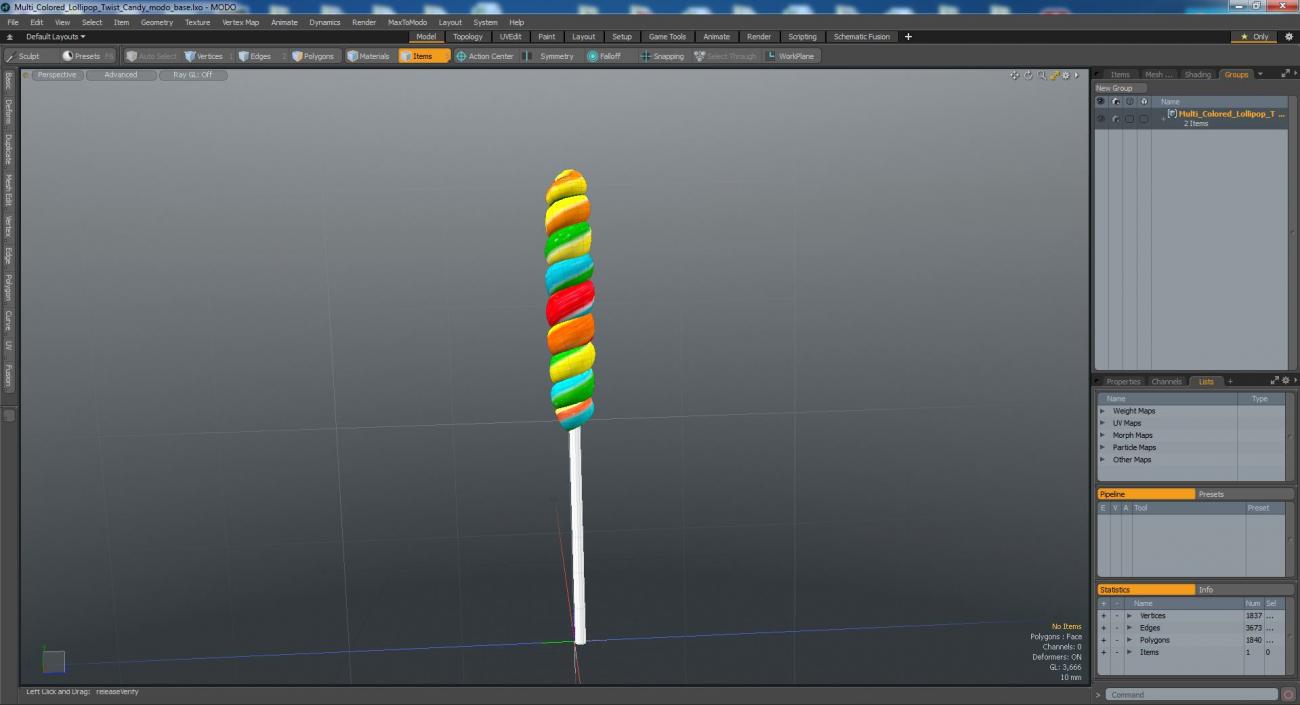 Multi Colored Lollipop Twist Candy 3D model