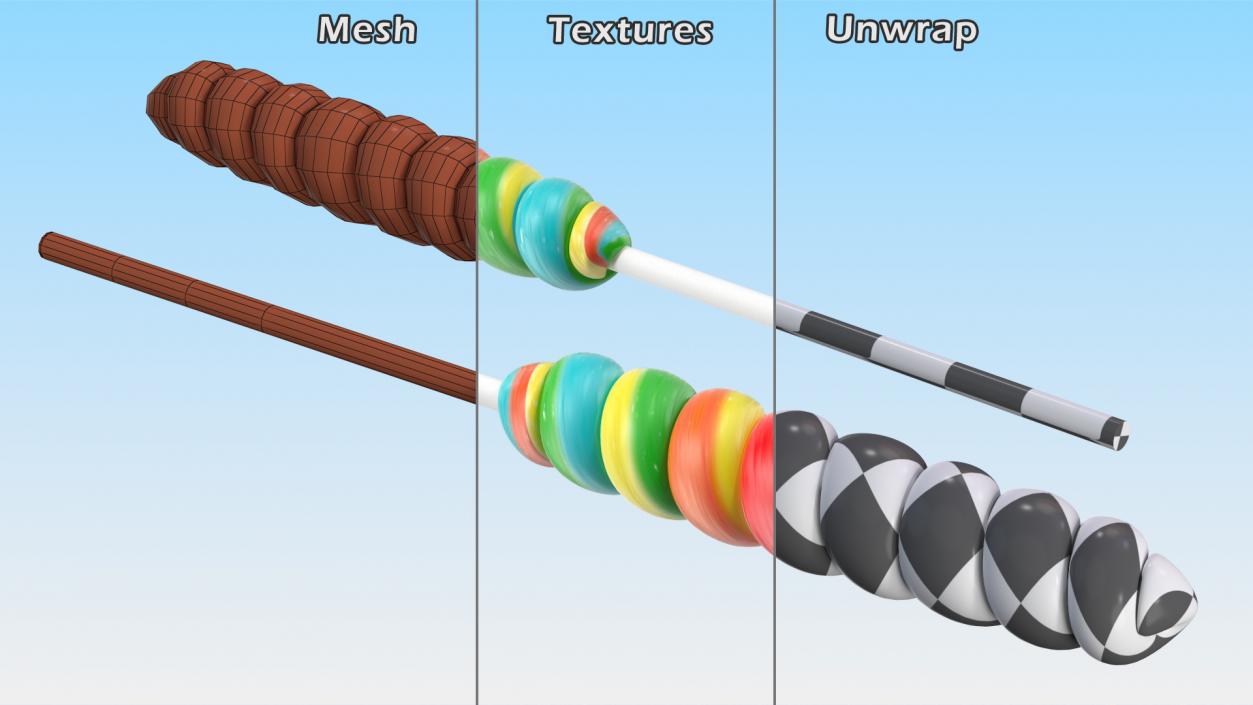 Multi Colored Lollipop Twist Candy 3D model