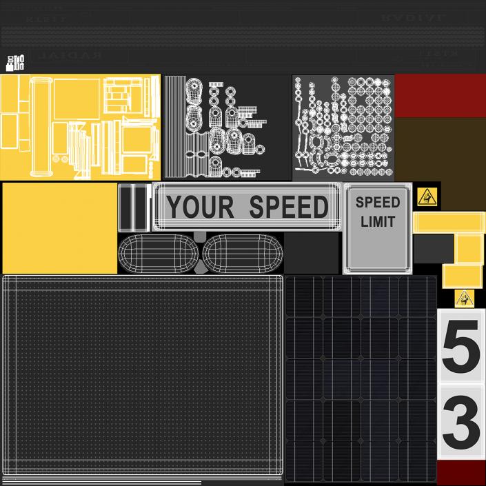 Radar Speed Sign Dolly with Matrix Messaging Display 3D