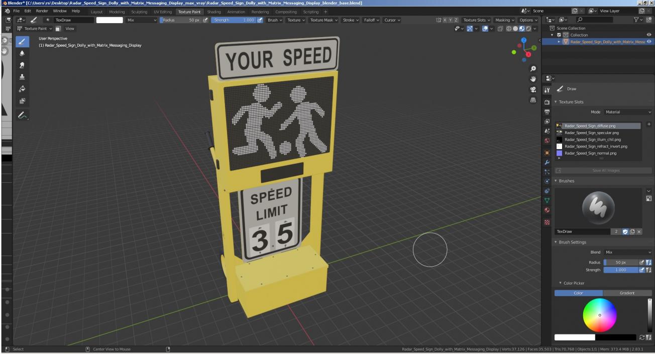 Radar Speed Sign Dolly with Matrix Messaging Display 3D