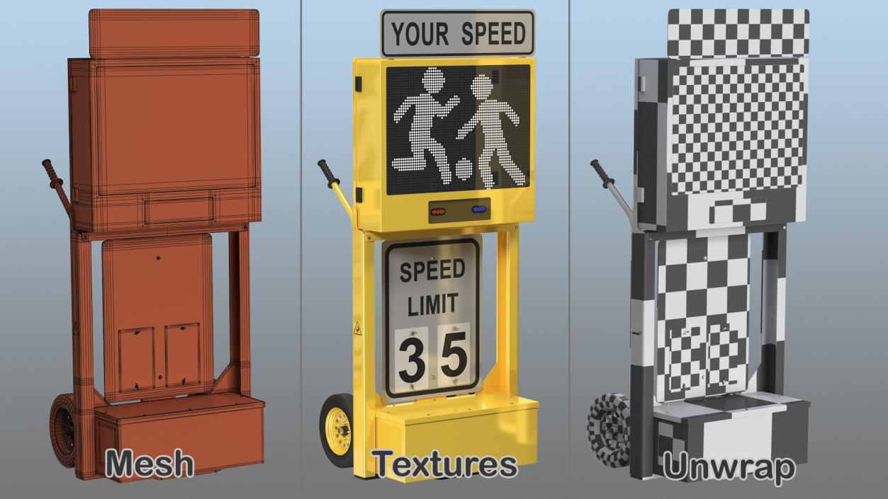 Radar Speed Sign Dolly with Matrix Messaging Display 3D