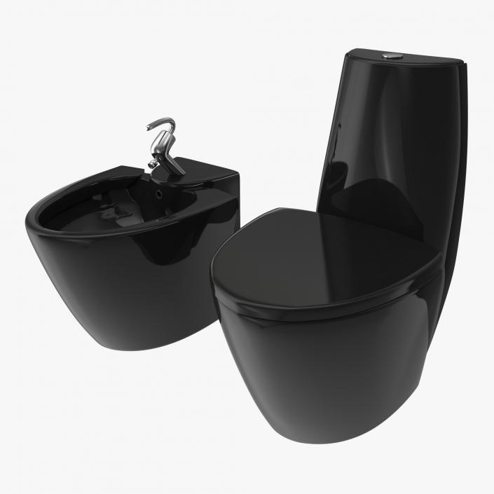 One Piece Toilet And Bidet Black 3D