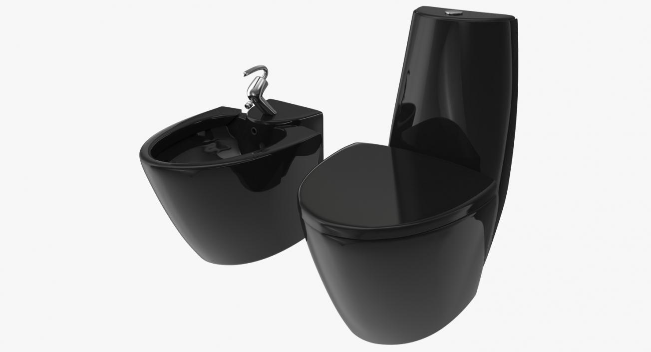 One Piece Toilet And Bidet Black 3D