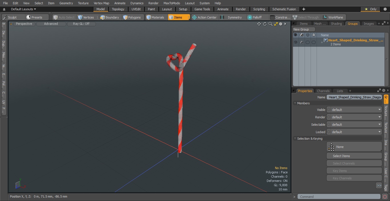 Heart Shaped Drinking Straw Diagonal Stripes 3D model