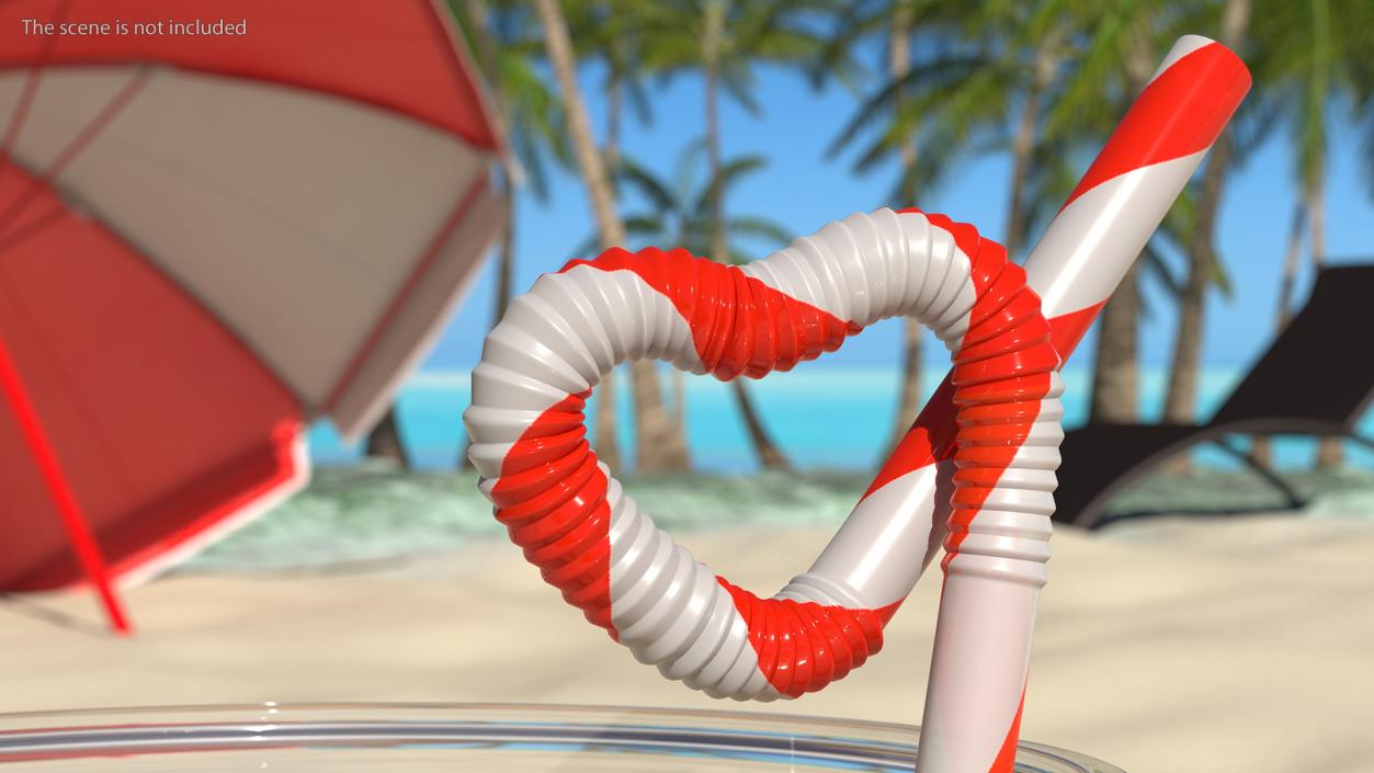 Heart Shaped Drinking Straw Diagonal Stripes 3D model