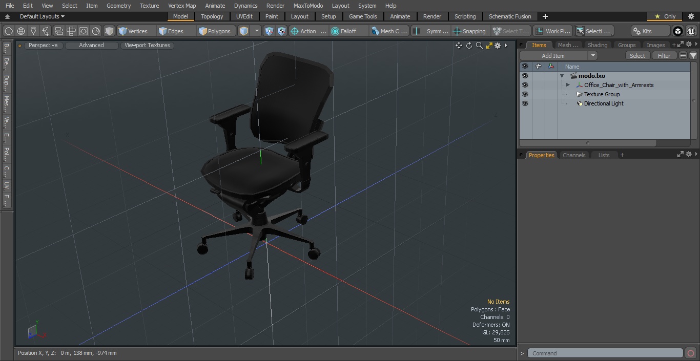 3D Office Chair with Armrests