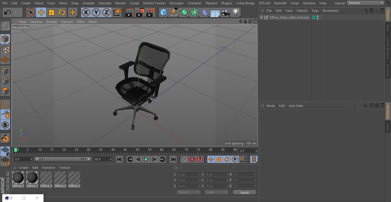 3D Office Chair with Armrests