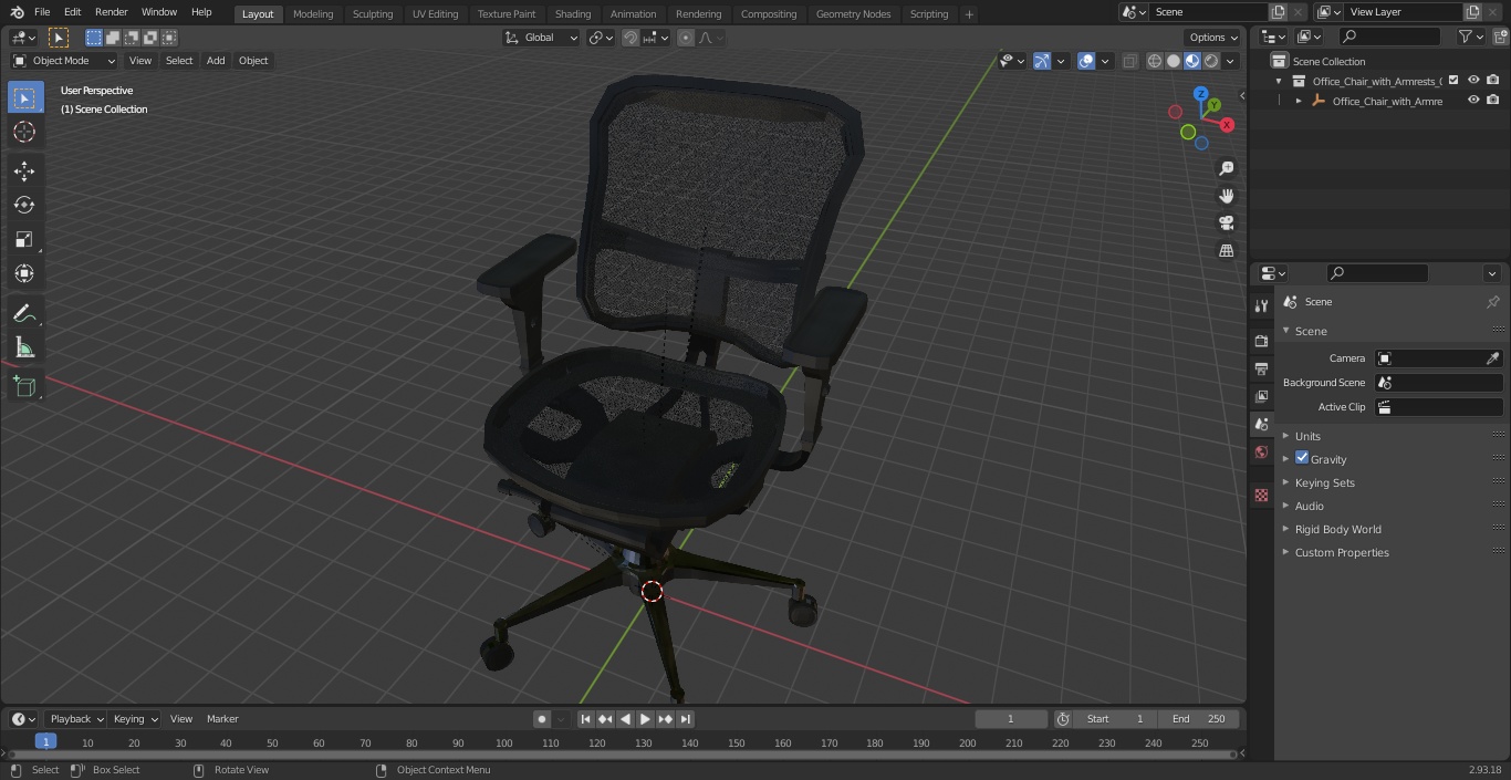 3D Office Chair with Armrests