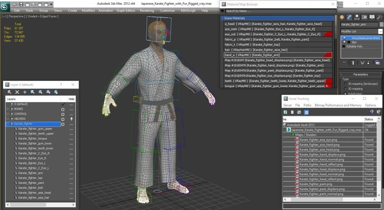 Japanese Karate Fighter with Fur Rigged 3D model