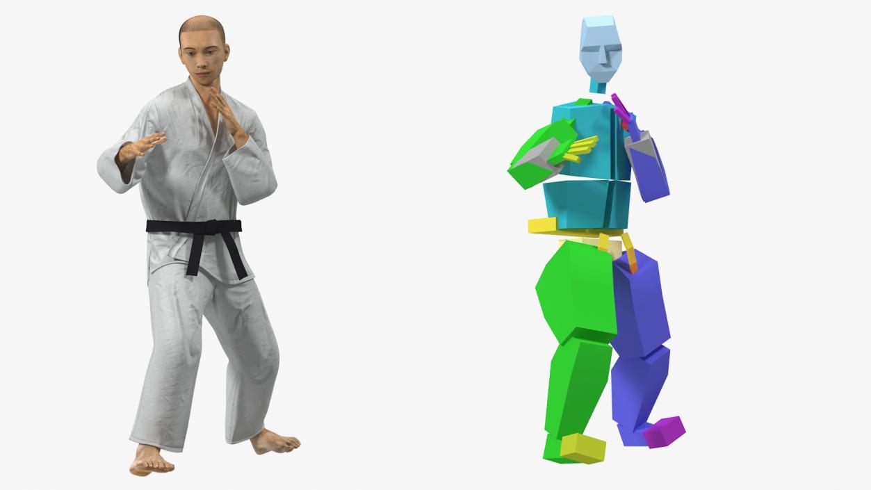 Japanese Karate Fighter with Fur Rigged 3D model