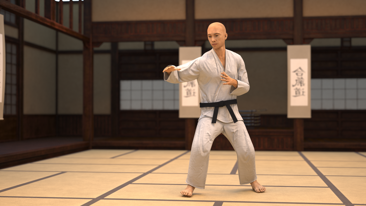 Japanese Karate Fighter with Fur Rigged 3D model