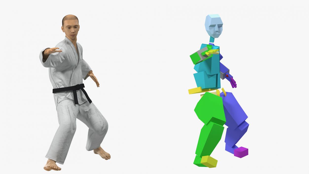 Japanese Karate Fighter with Fur Rigged 3D model