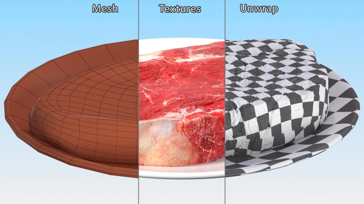 3D Meat Slice Fresh on Plates