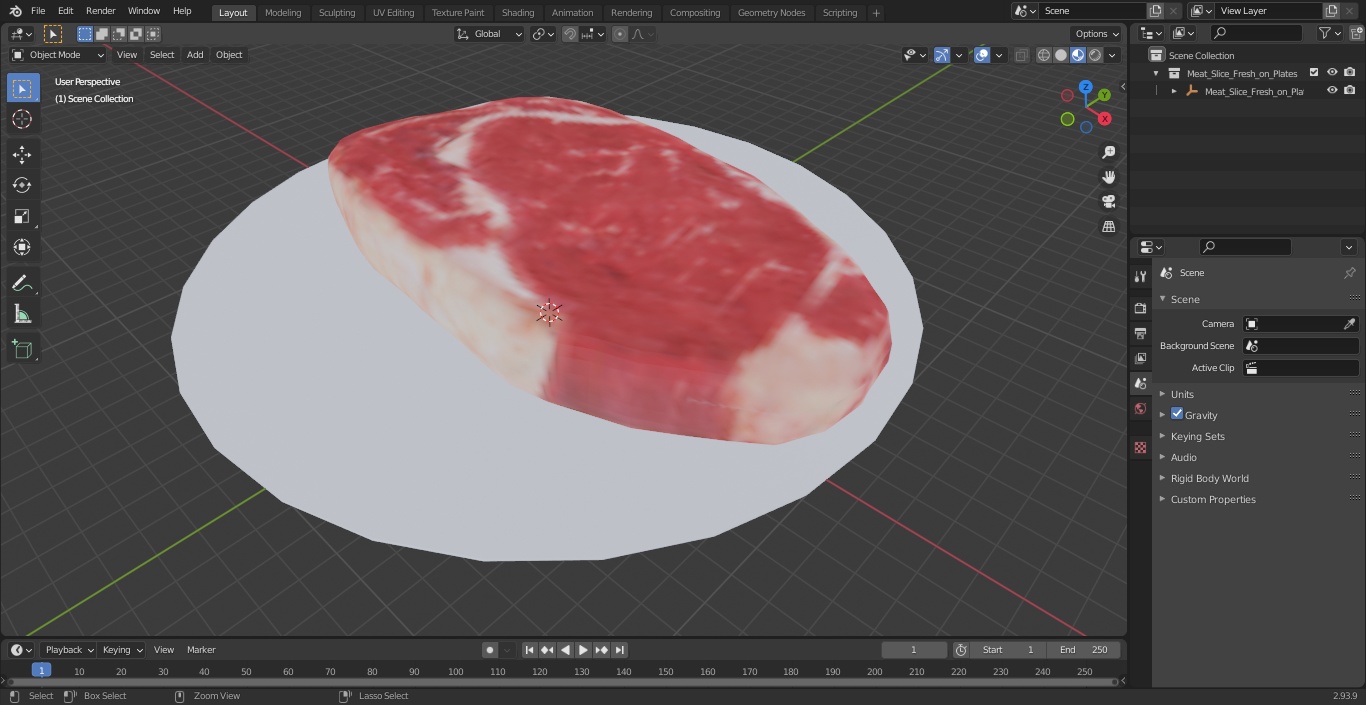 3D Meat Slice Fresh on Plates