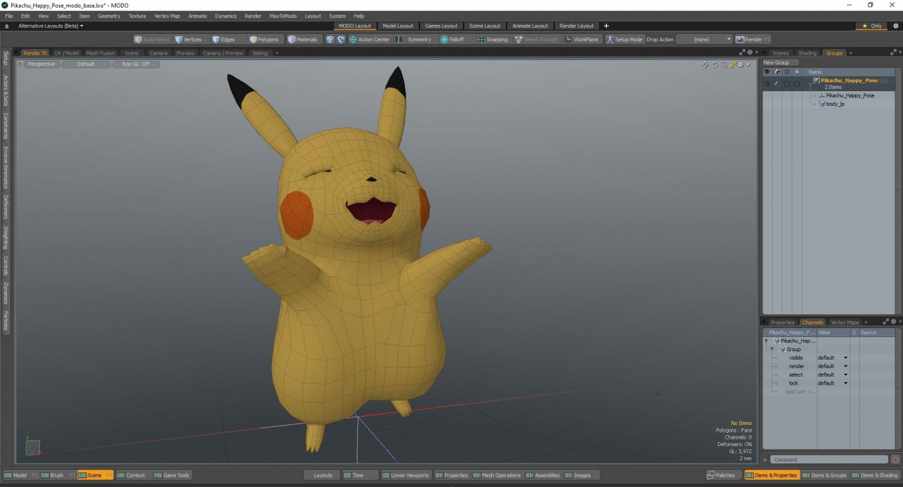 3D Pikachu Happy Pose model