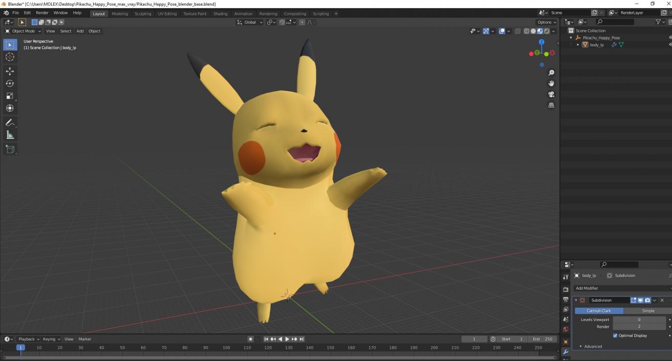 3D Pikachu Happy Pose model