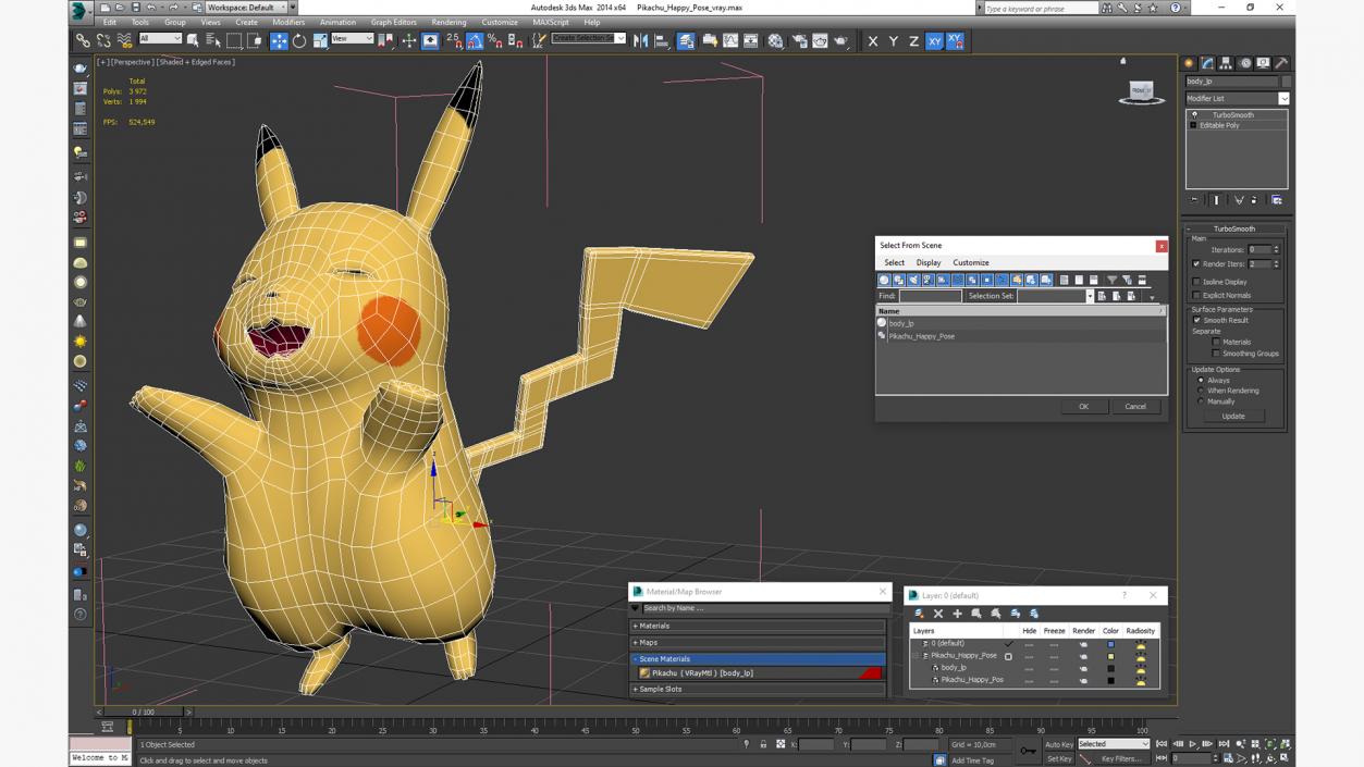 3D Pikachu Happy Pose model