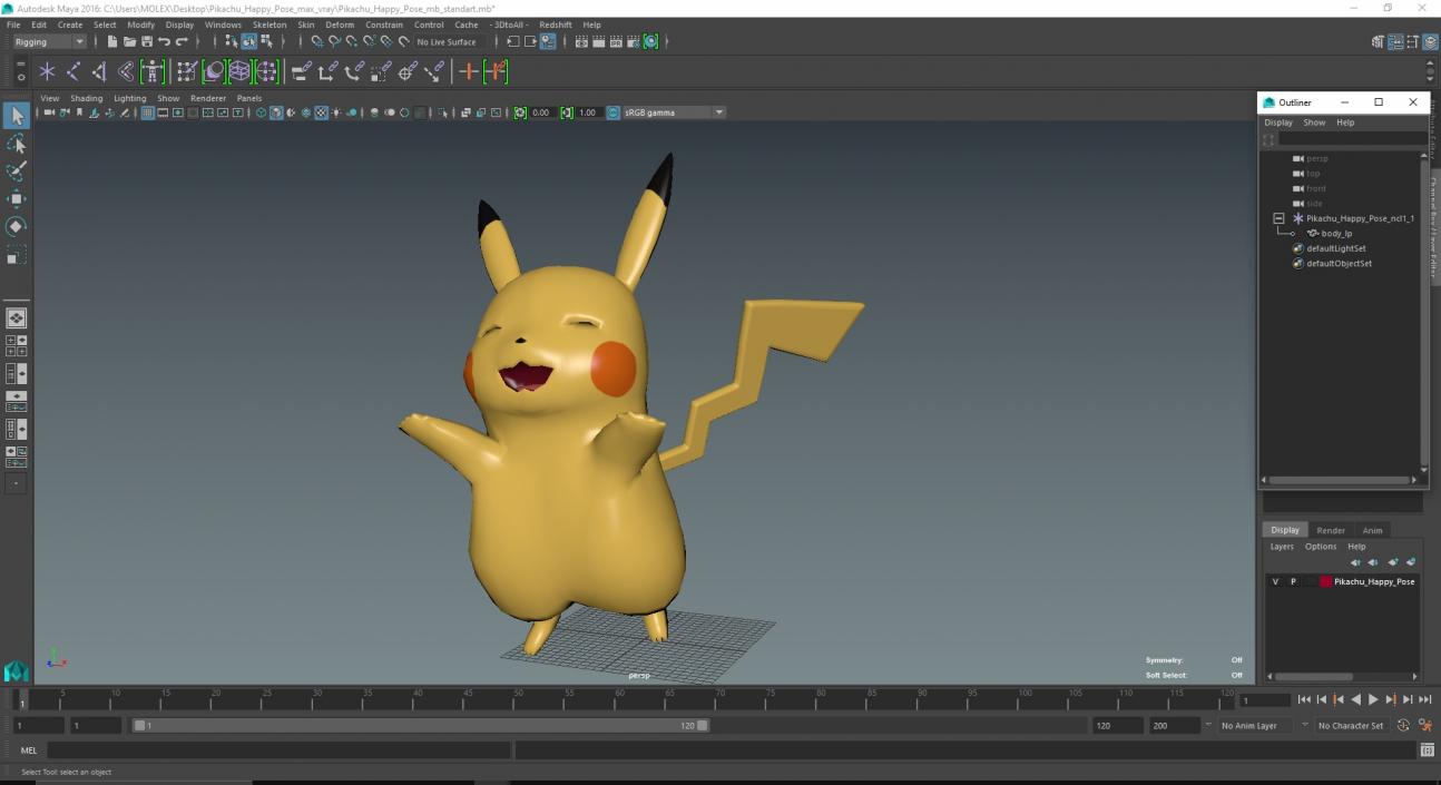 3D Pikachu Happy Pose model