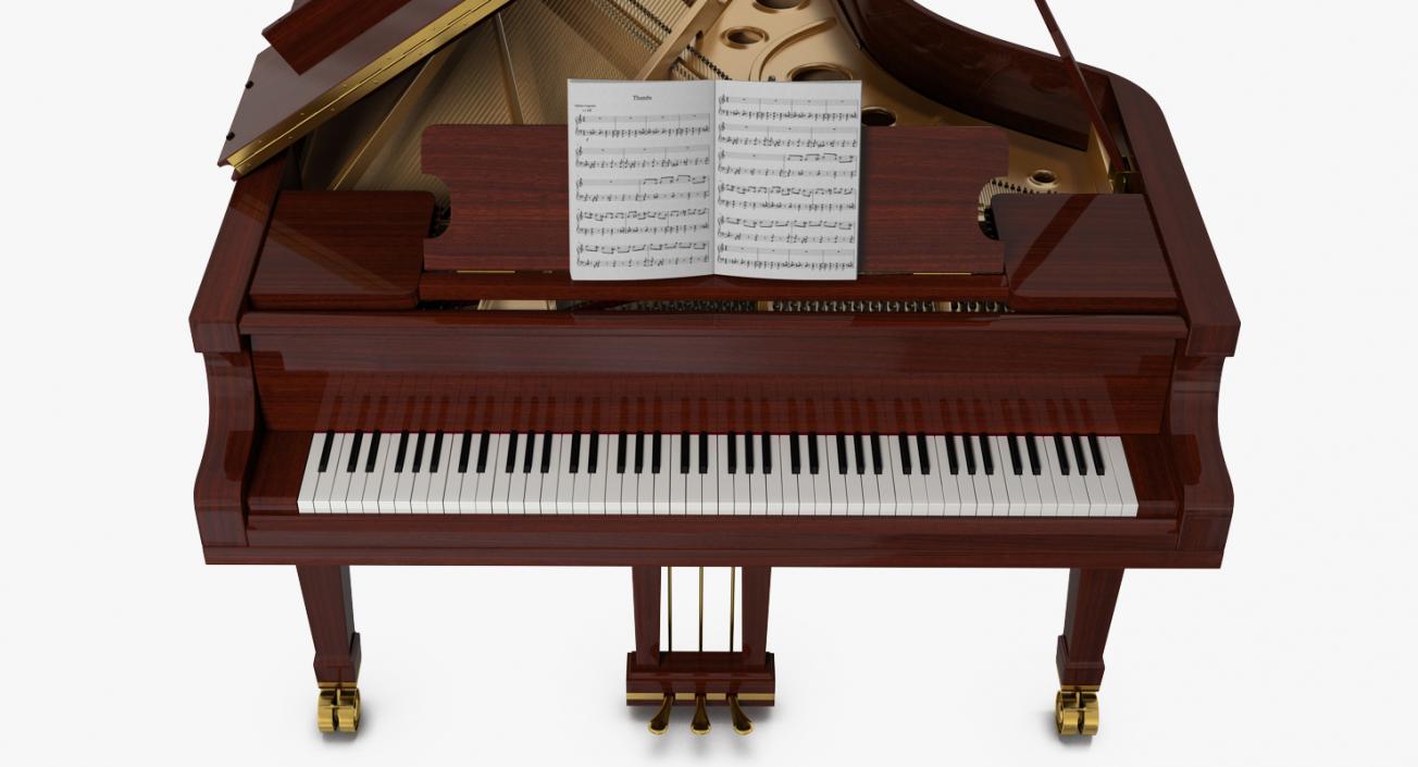 3D Grand Piano with Music Notes Book model