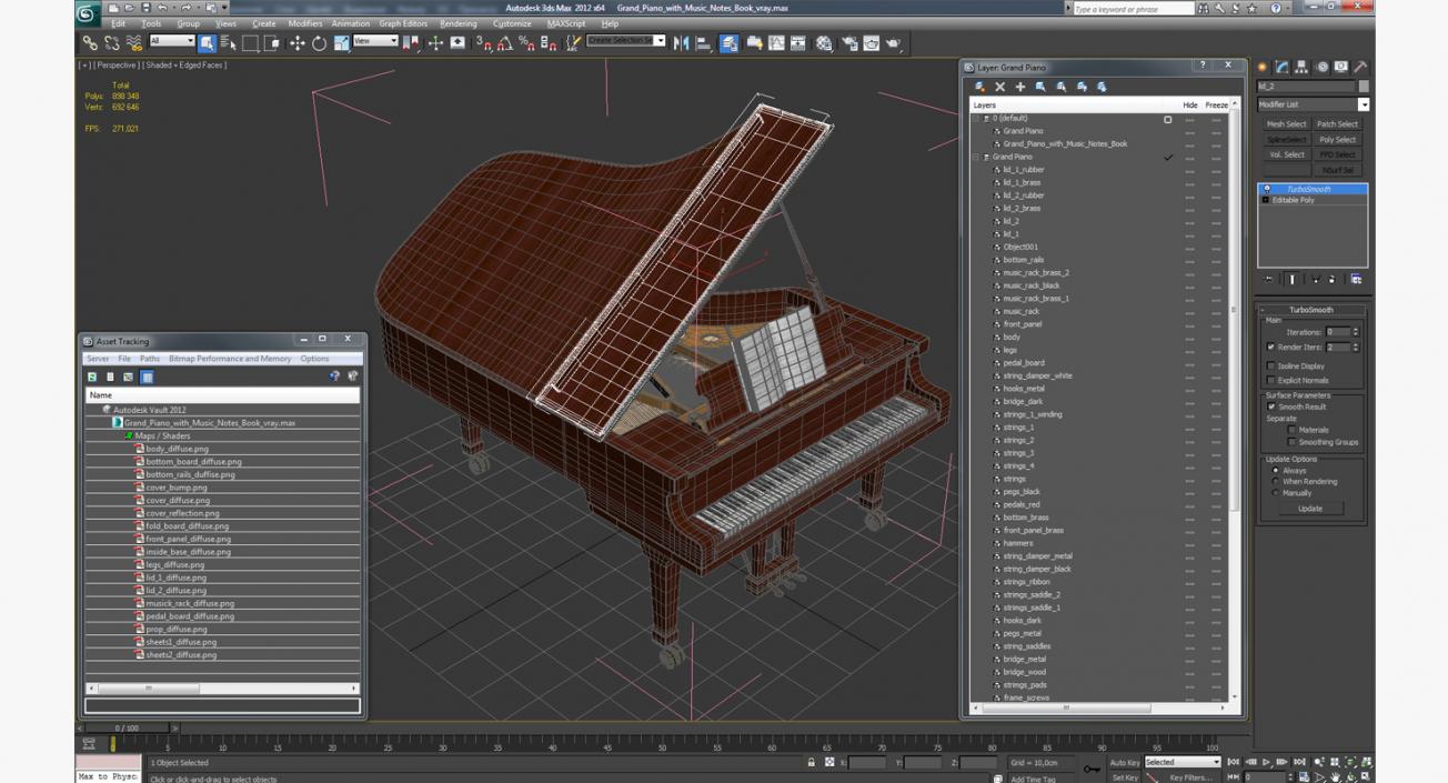 3D Grand Piano with Music Notes Book model