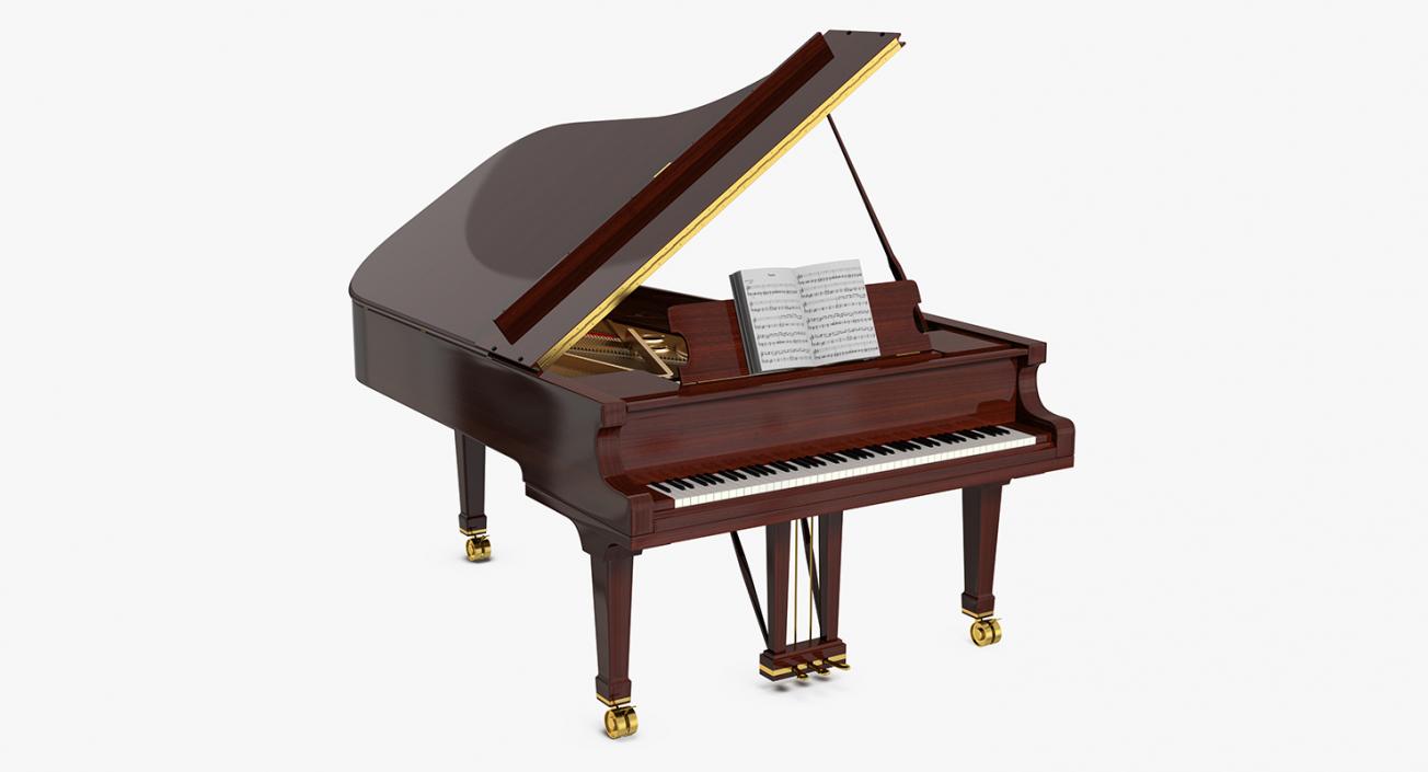 3D Grand Piano with Music Notes Book model