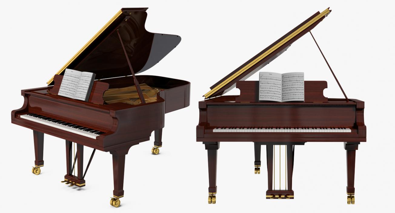 3D Grand Piano with Music Notes Book model