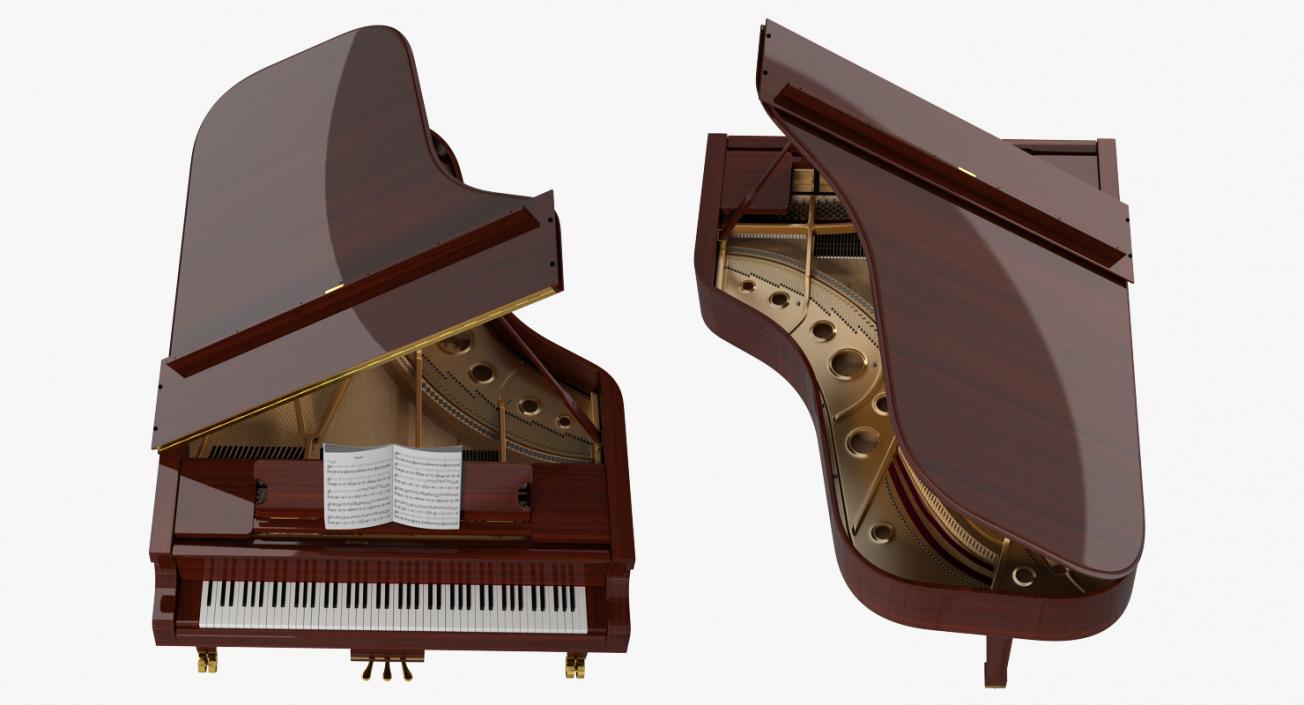 3D Grand Piano with Music Notes Book model