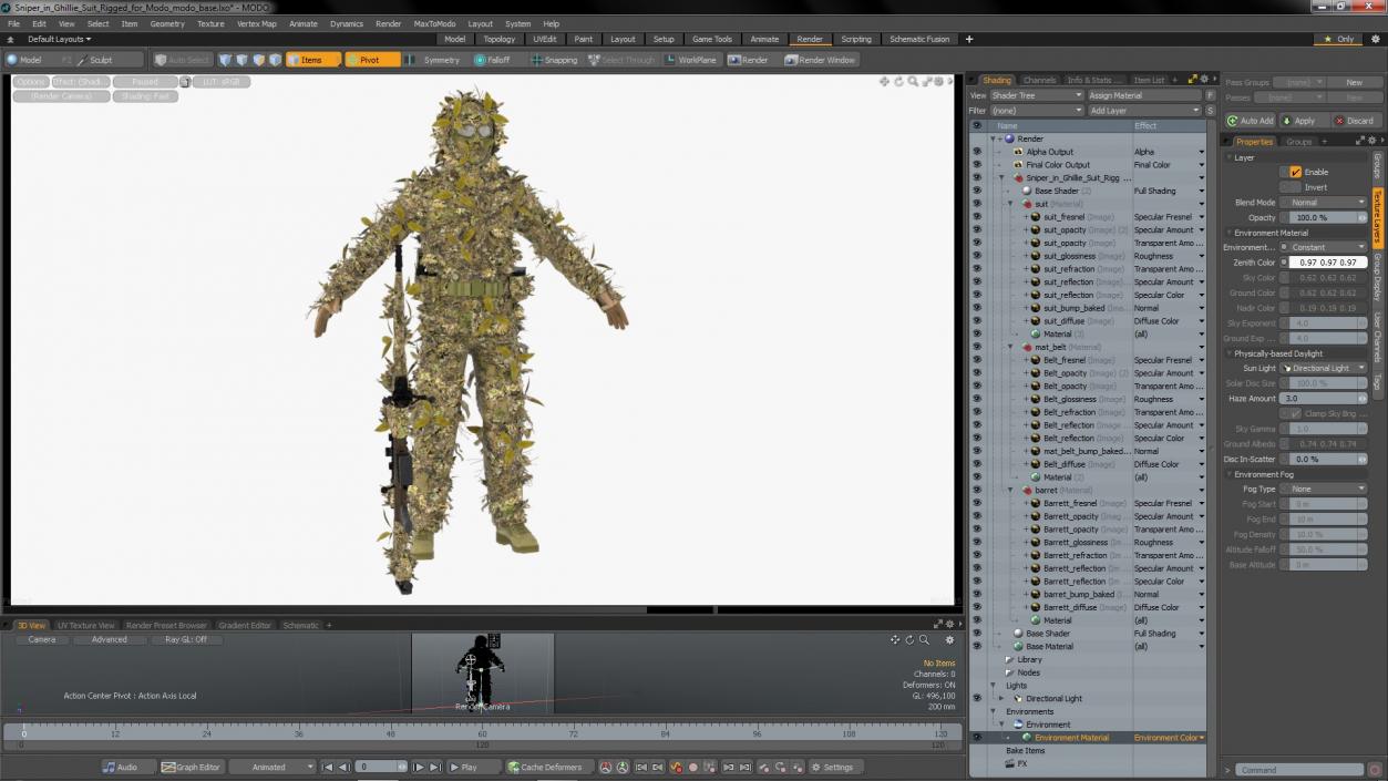 3D Sniper in Ghillie Suit Rigged for Modo model