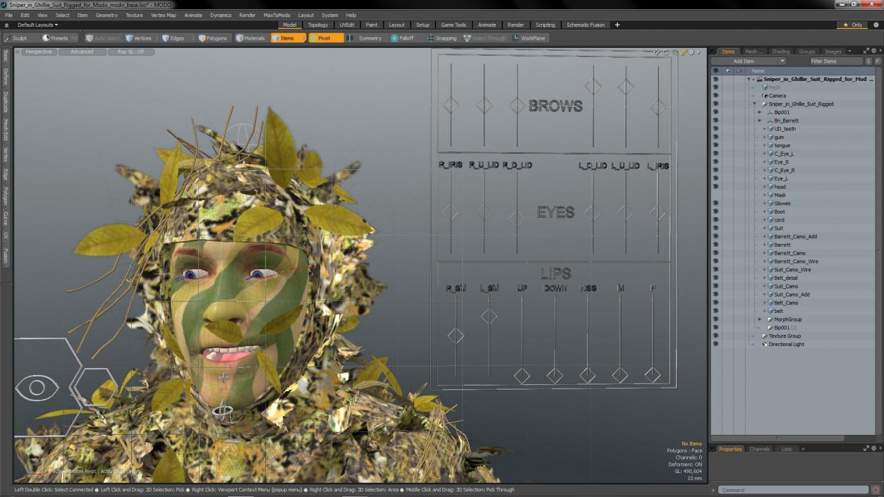 3D Sniper in Ghillie Suit Rigged for Modo model