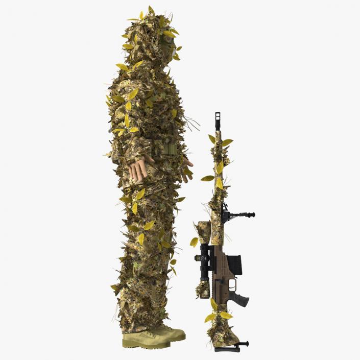 3D Sniper in Ghillie Suit Rigged for Modo model