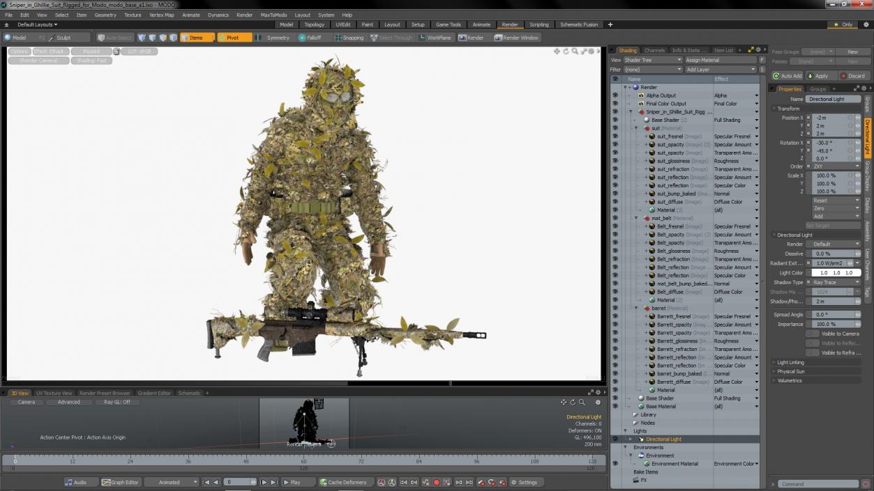 3D Sniper in Ghillie Suit Rigged for Modo model