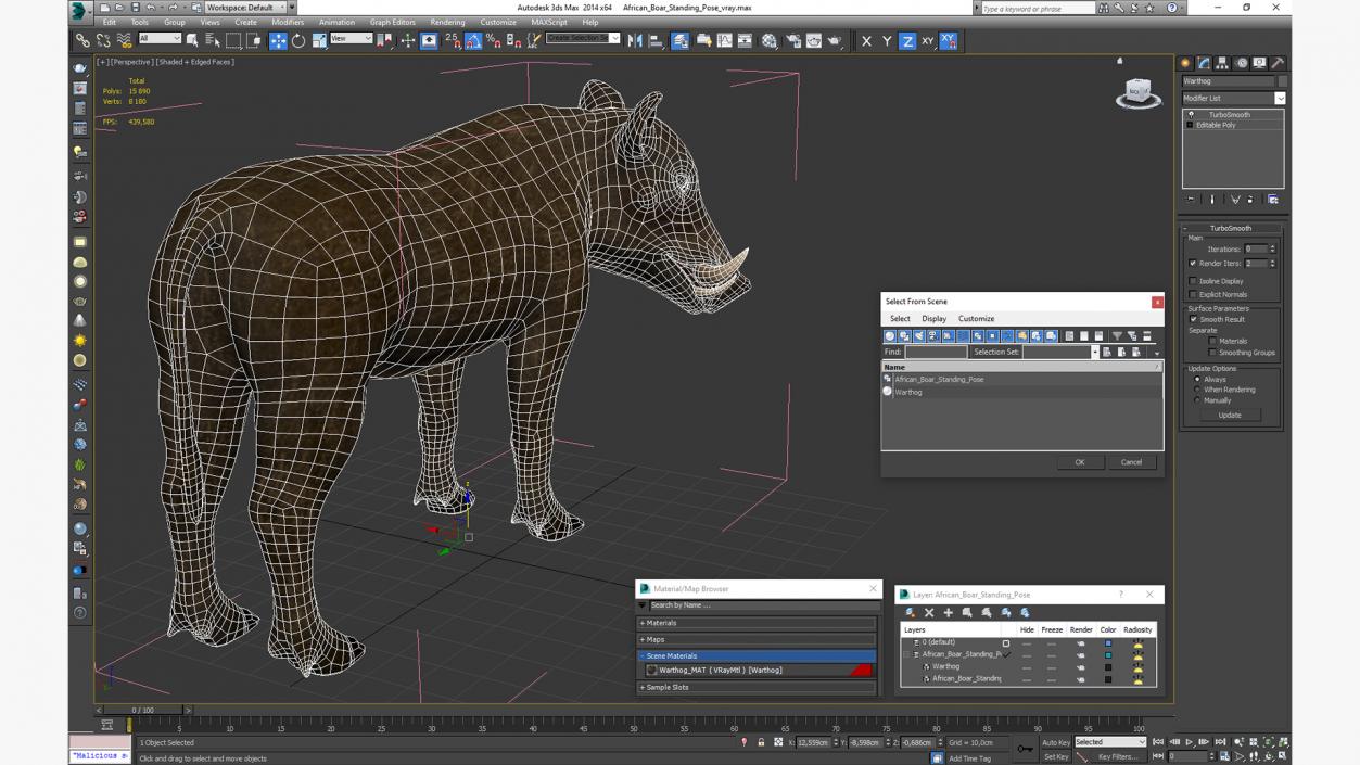 3D African Boar Standing Pose 2 model