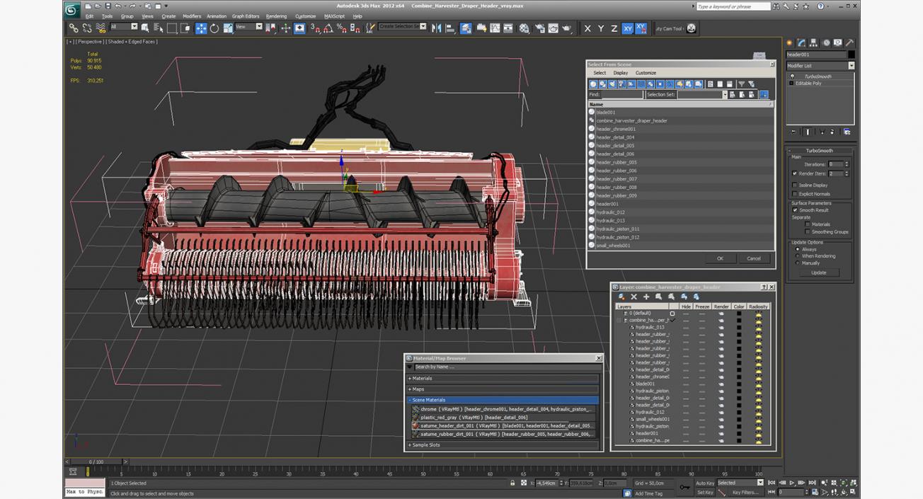 3D Combine Harvester Draper Header