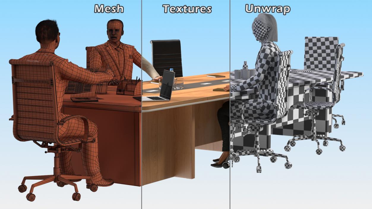 3D Conference Room With People Fur