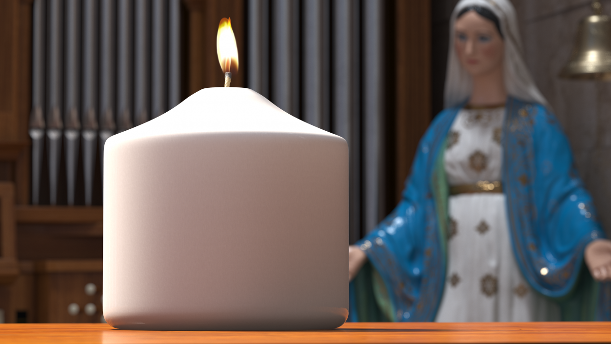 Lit Wide Dome Top Pillar Candle White 3D