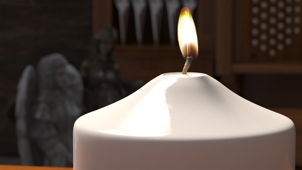 Lit Wide Dome Top Pillar Candle White 3D