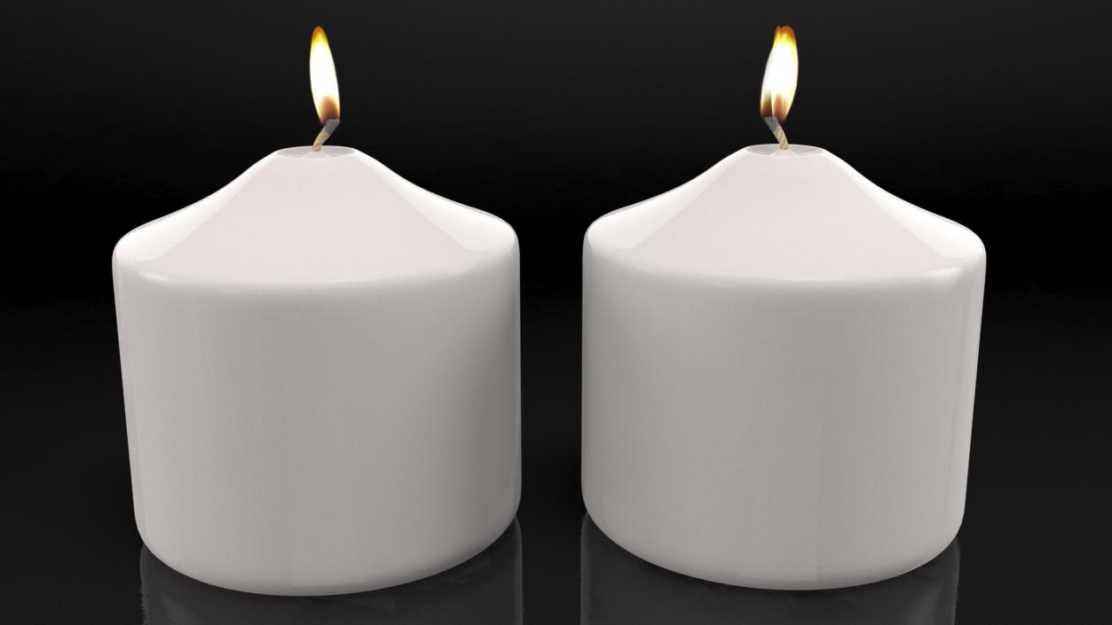 Lit Wide Dome Top Pillar Candle White 3D