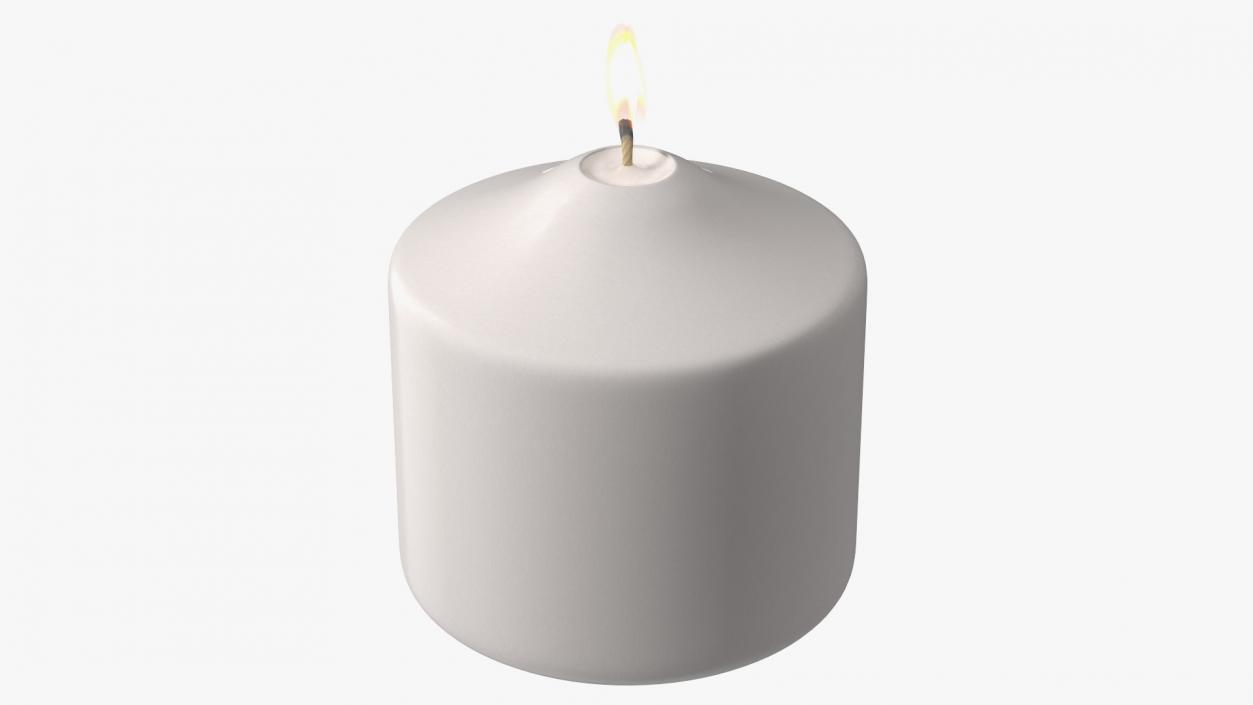 Lit Wide Dome Top Pillar Candle White 3D