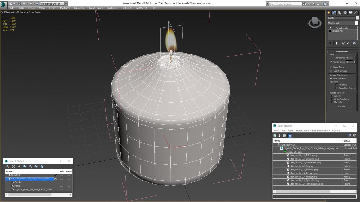 Lit Wide Dome Top Pillar Candle White 3D